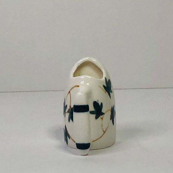 vintage hand painted bone china iron tooth pick holder green ivy leaves mini - Picture 6 of 6